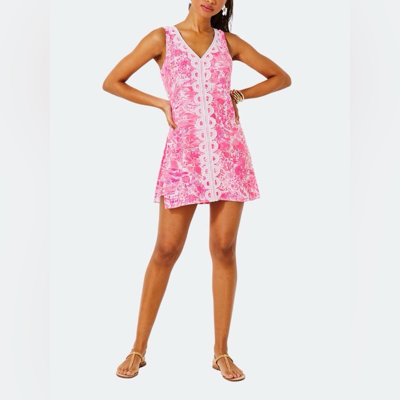 Lilly Pulitzer Ronnie V-Neck Romper Peony Pink Seaside Scene - Sz 00